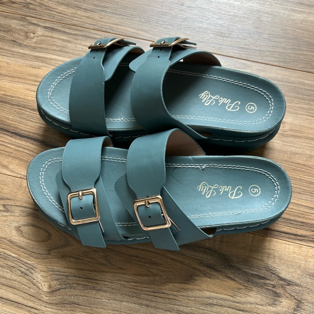 Pink Lily Stella Double strap teal platform sandal - Picture 4 of 5